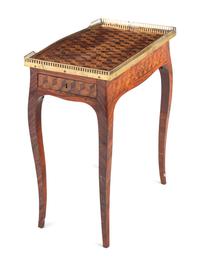 A Louis XV/XVI Transitional Style Brass Mounted Parquetry Side Table