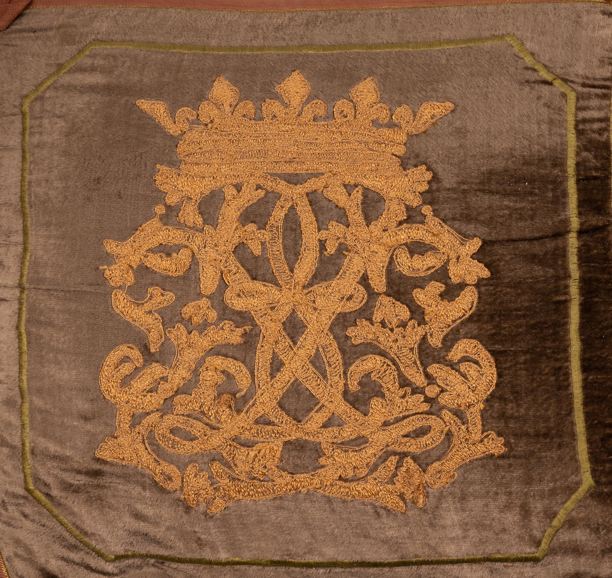 A Pair of French Embroidered Velvet Throw Pillows