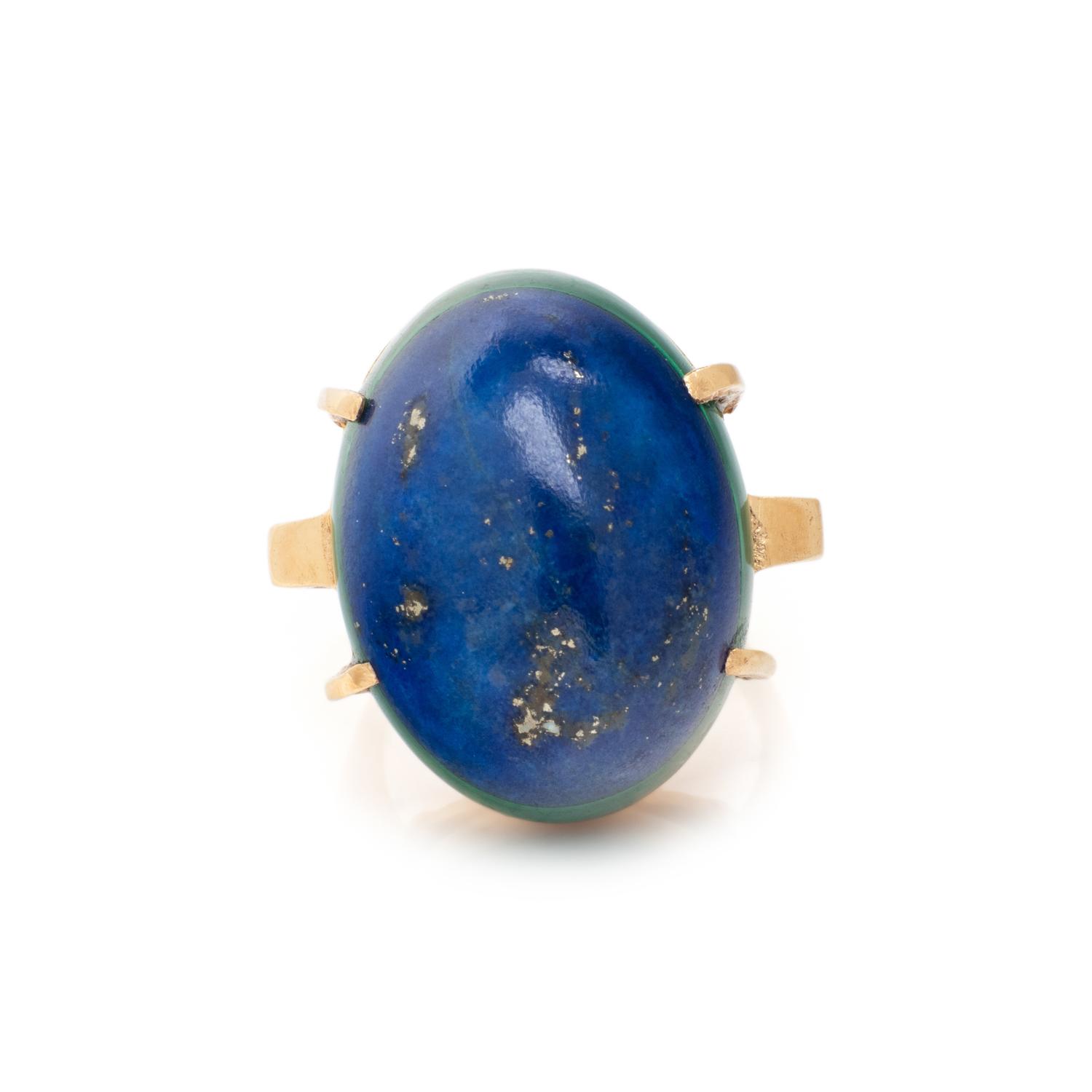 YELLOW GOLD, LAPIS LAZULI AND MALACHITE RING