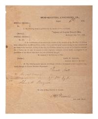 [CIVIL WAR]. Special Orders No. 179. Lynchburg, VA. 6 August 1864. Co. G, 37th Virginia Infantry