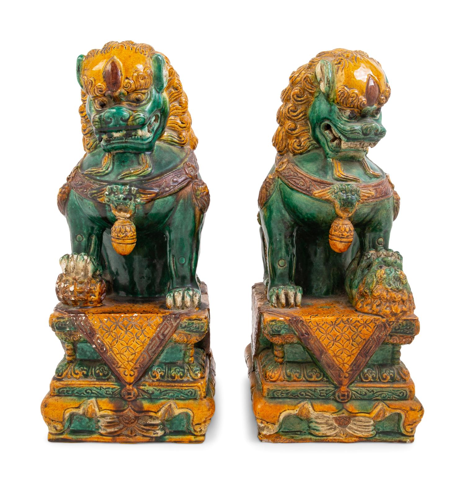 A Pair of Large Sancai Glazed Temple Guardians
