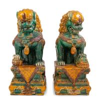 A Pair of Large Sancai Glazed Temple Guardians