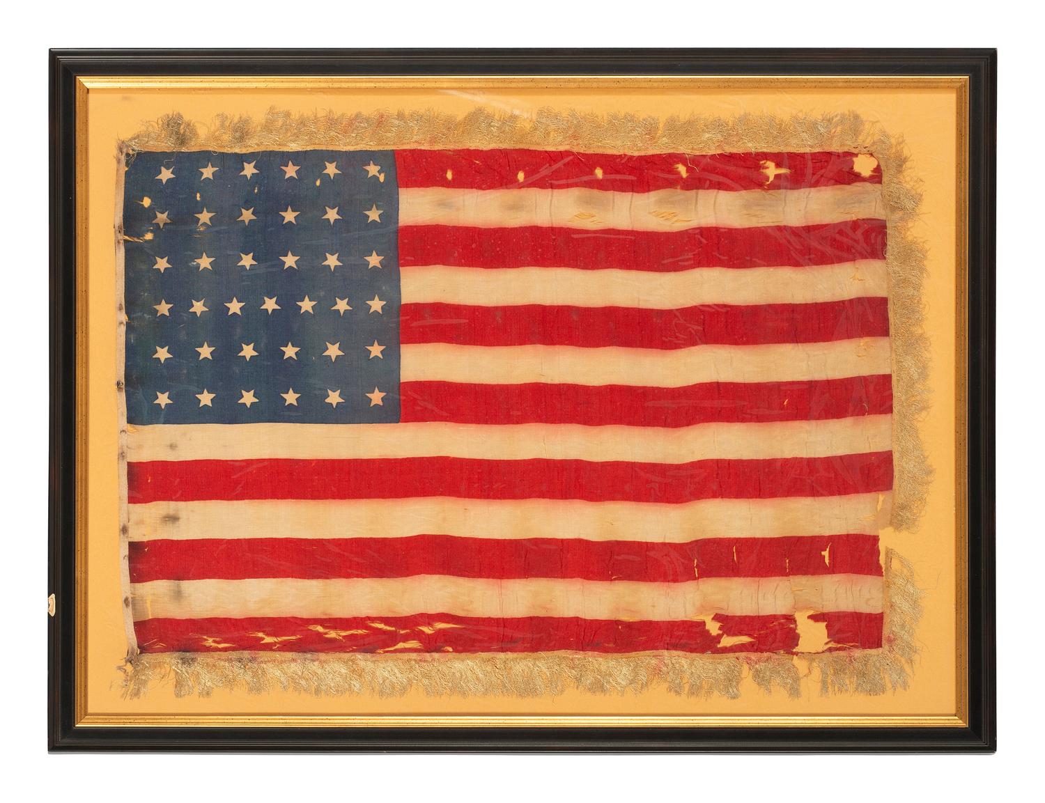 [FLAGS & PATRIOTIC TEXTILES]. 38-star printed silk flag.