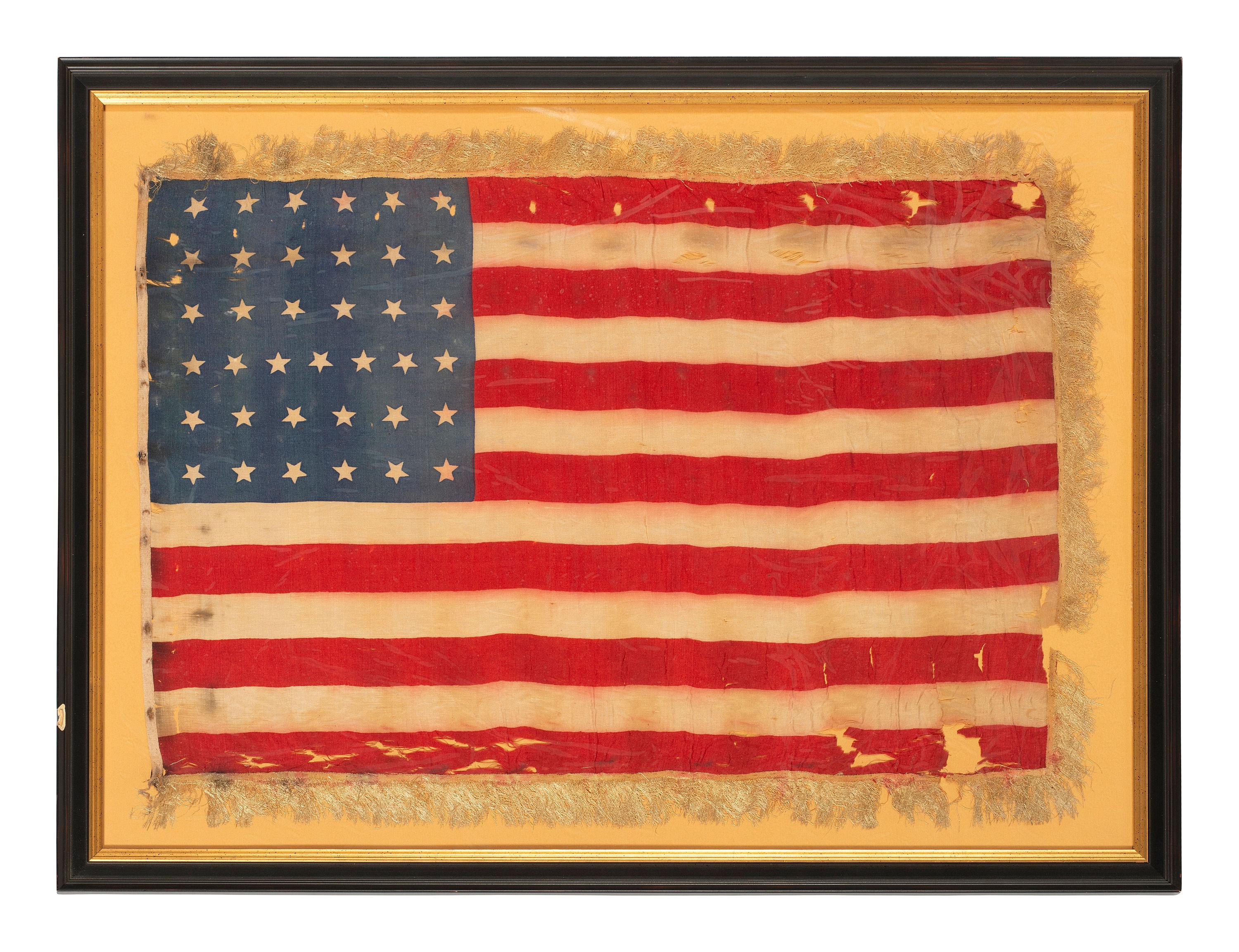 [FLAGS & PATRIOTIC TEXTILES]. 38-star printed silk flag.