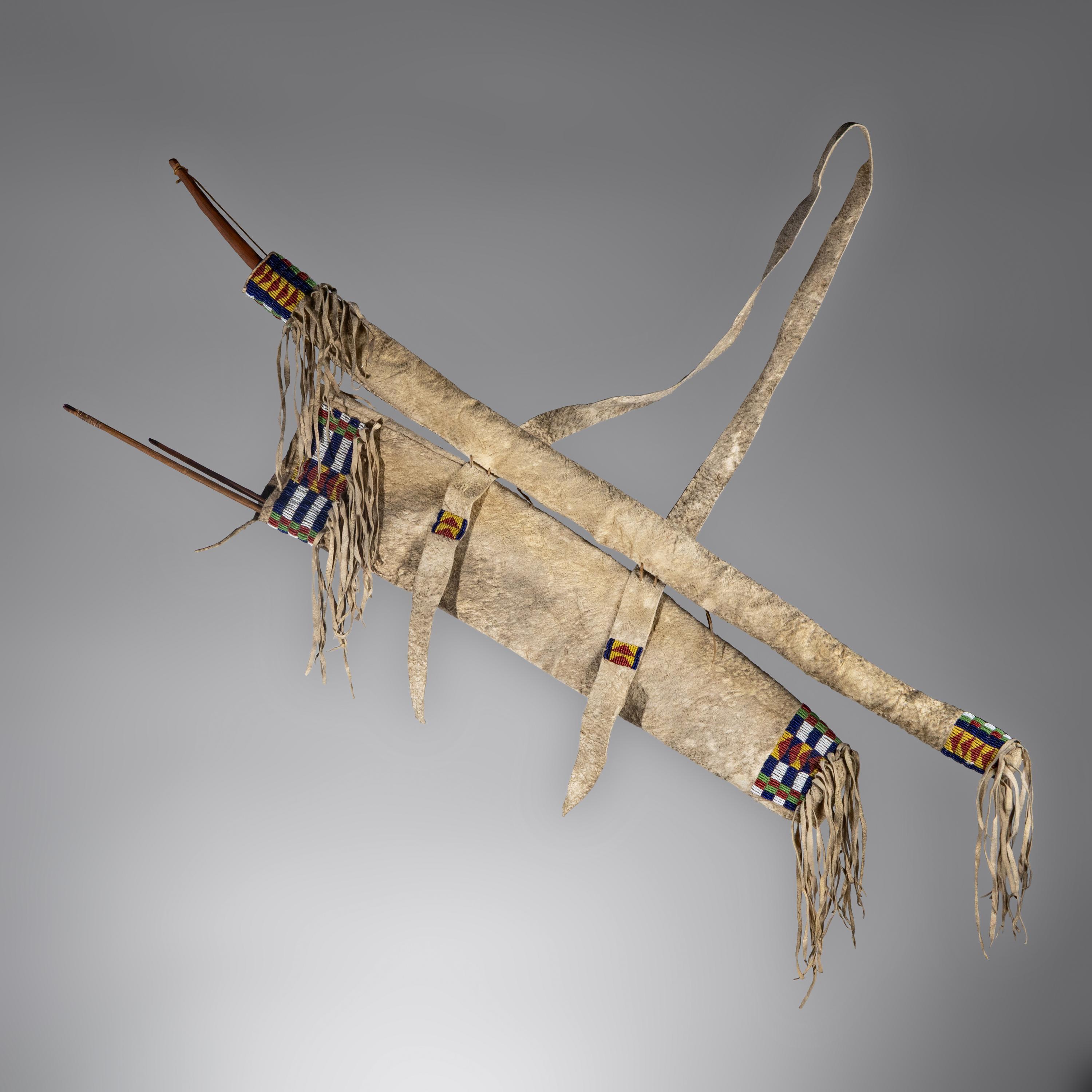 Sioux Beaded Hide Quiver and Bowcase, with Bow and Arrows