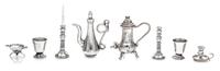 A Group of Silver and Silvered Metal Table Articles, Various Makers, comprising a pair of cache pots, a two-handled Mexican silver bowl