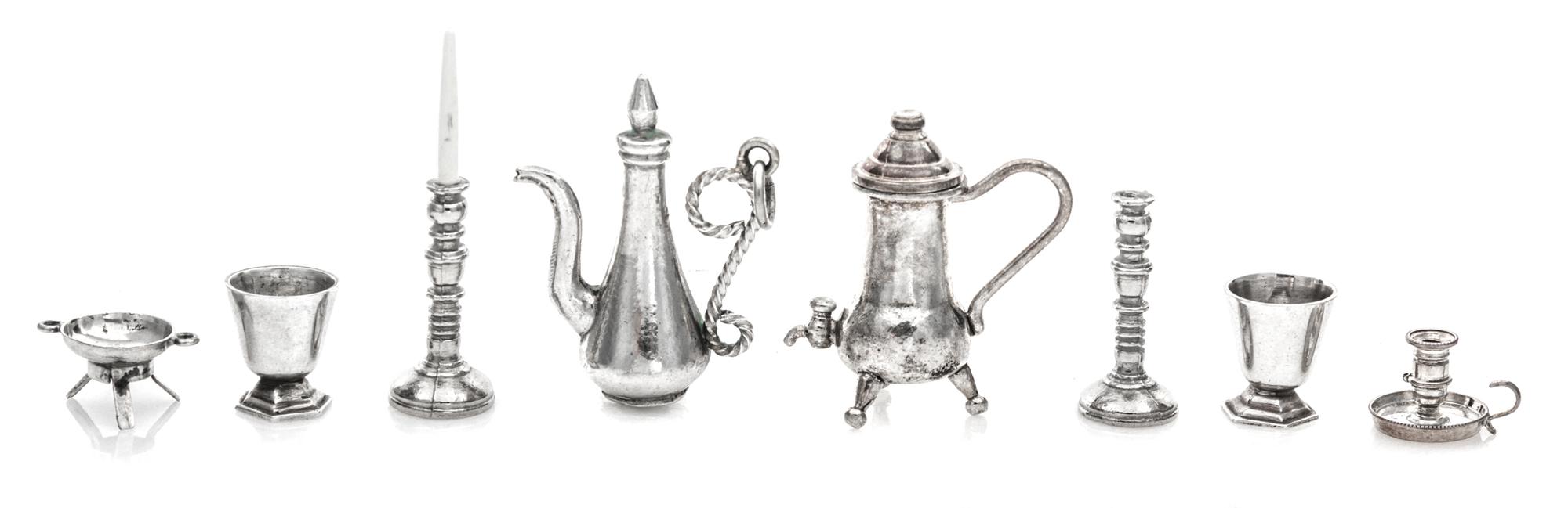 A Group of Silver and Silvered Metal Table Articles, Various Makers, comprising a pair of cache pots, a two-handled Mexican silver bowl
