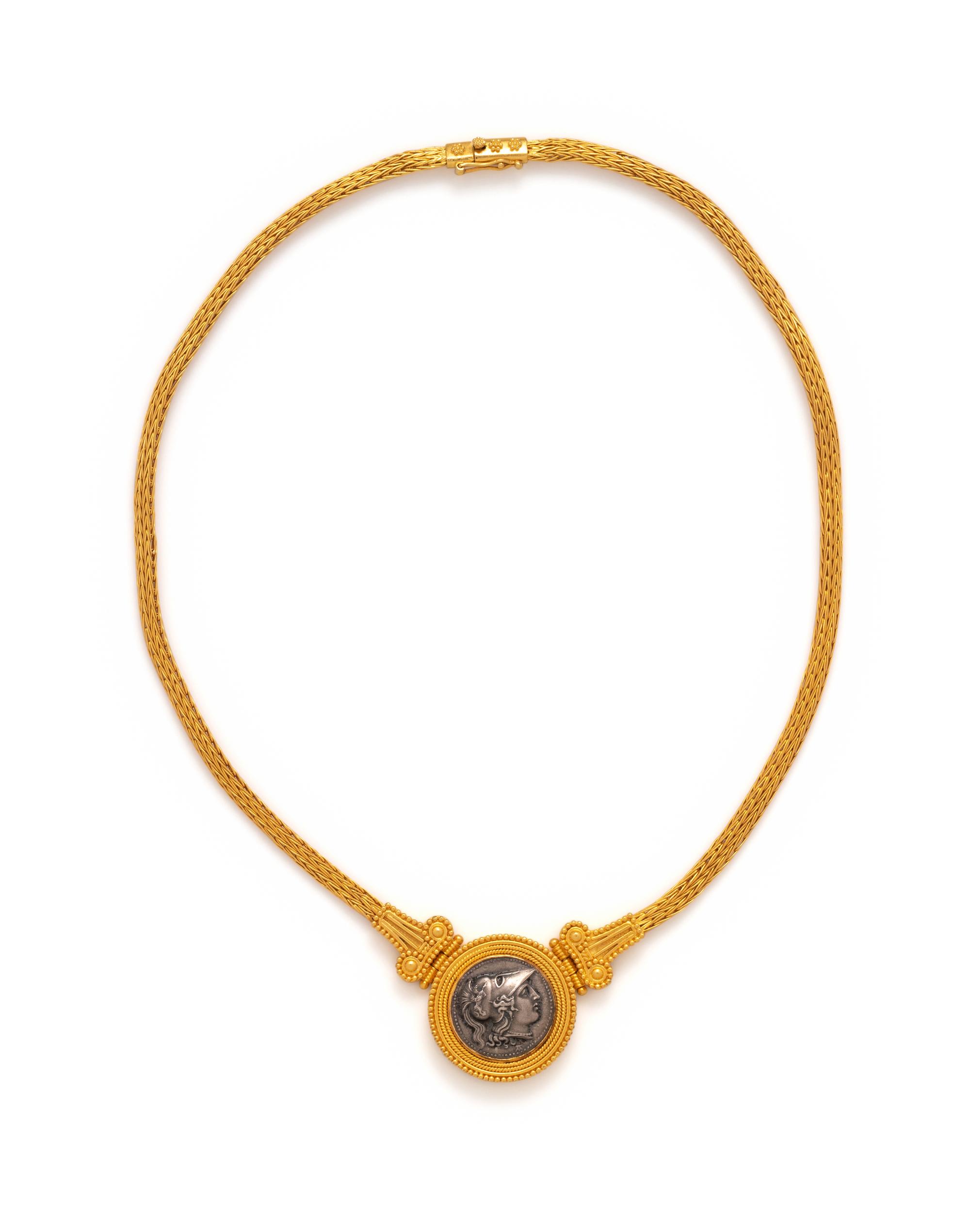 HIGH KARAT YELLOW GOLD AND ROMAN STYLE COIN NECKLACE