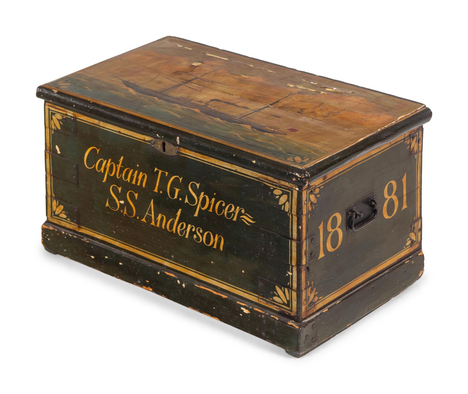 A Paint Decorated Ship Captain's Trunk