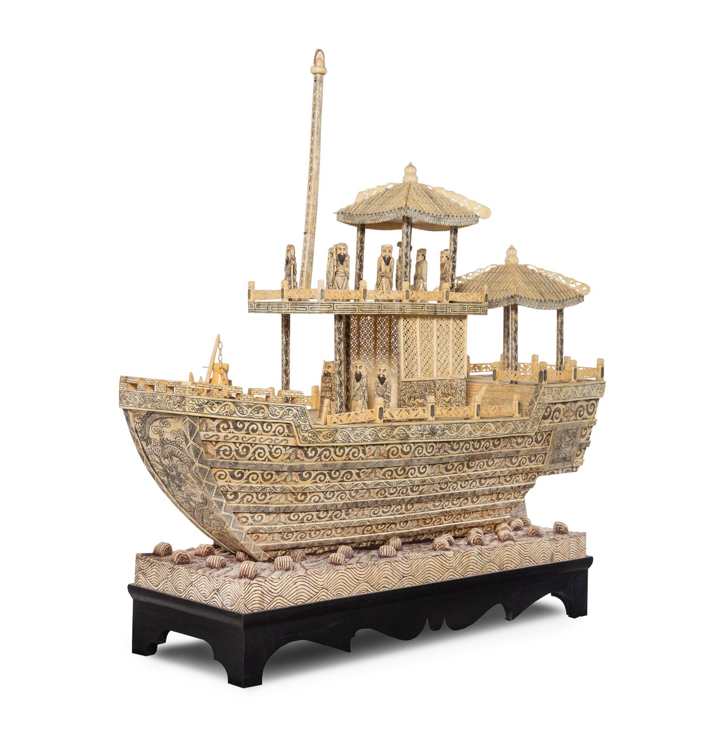 A Monumental Chinese Bone-Veneered Model of a Boat