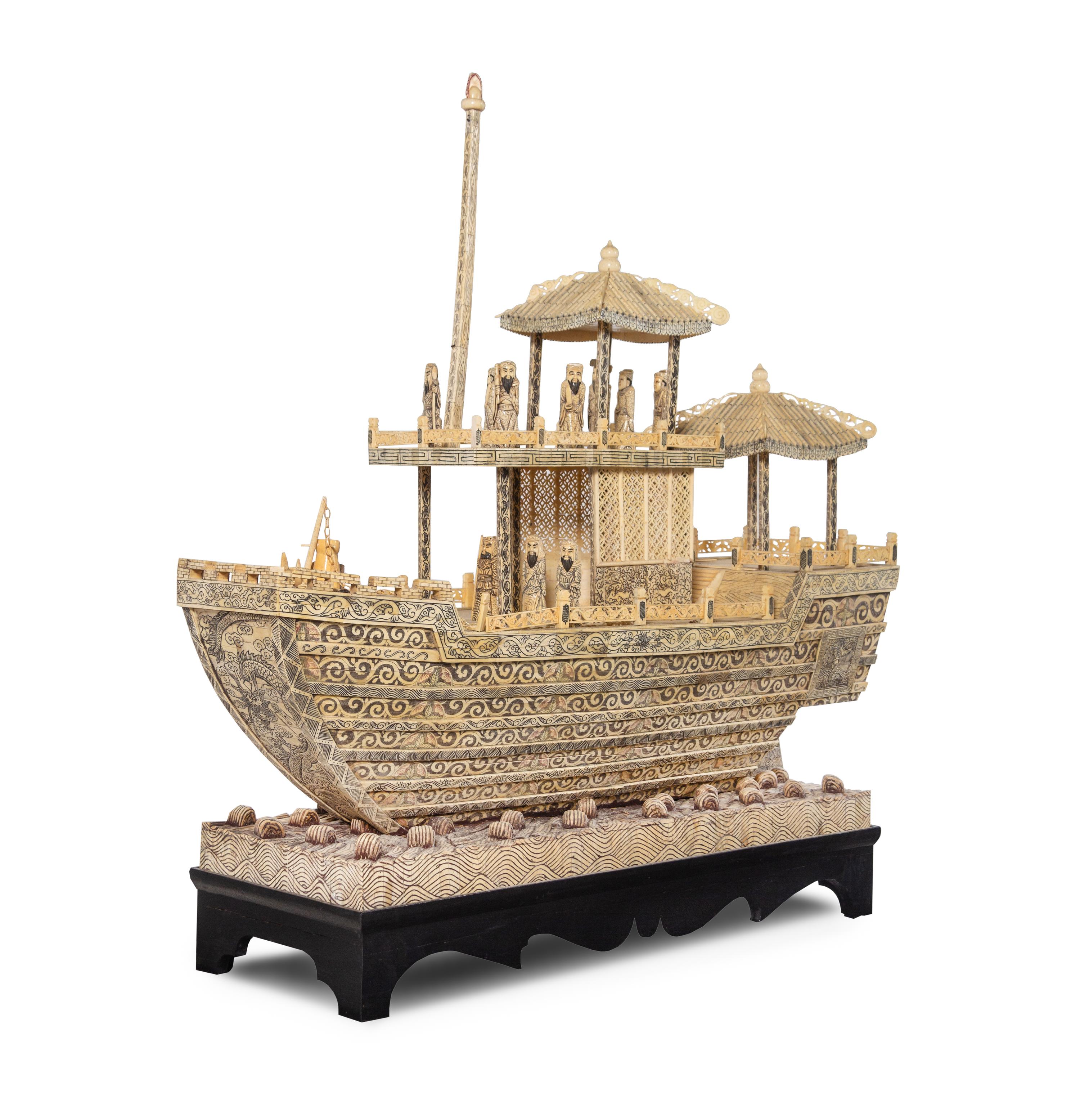 A Monumental Chinese Bone-Veneered Model of a Boat