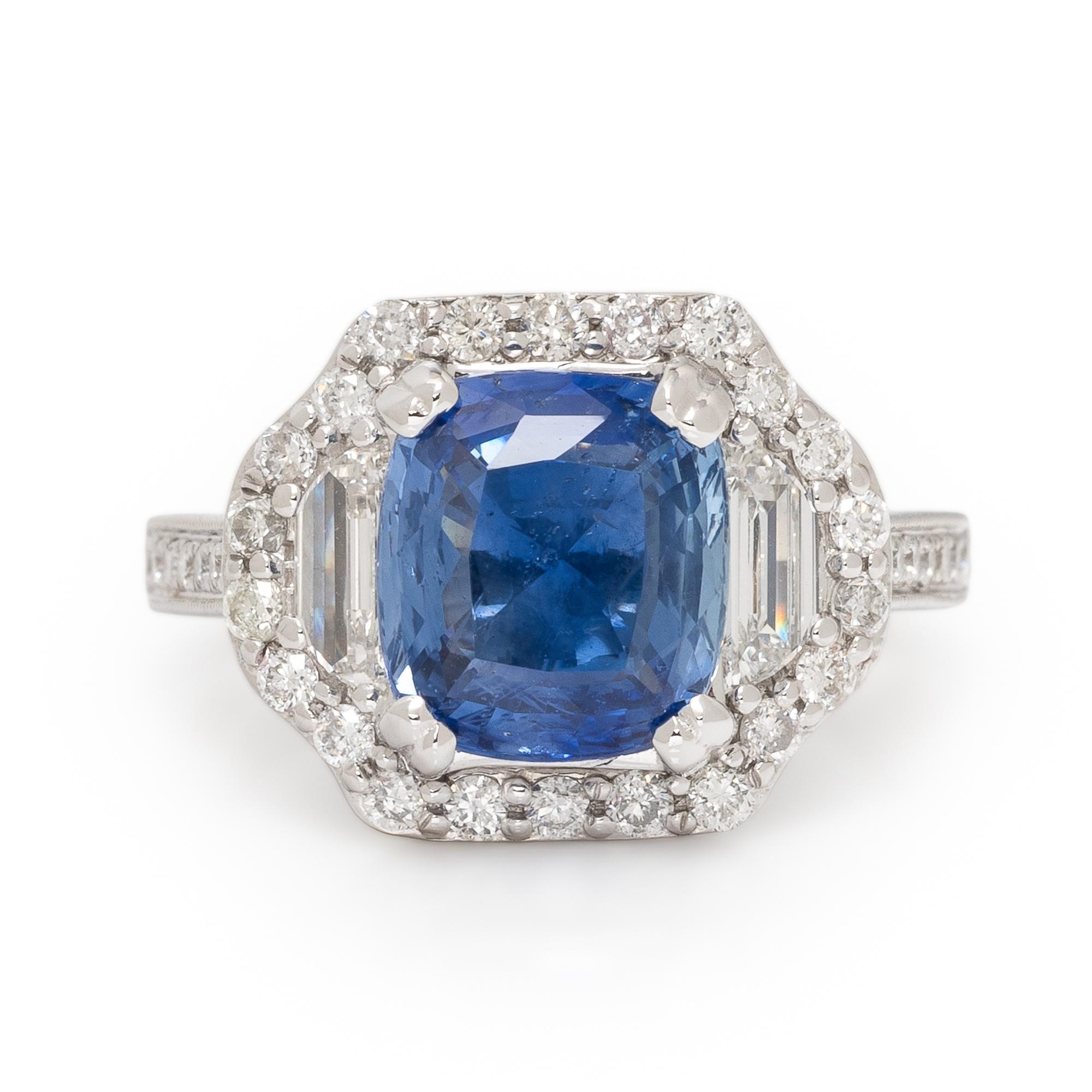 Ceylon Sapphire, Diamond, and White Gold Ring