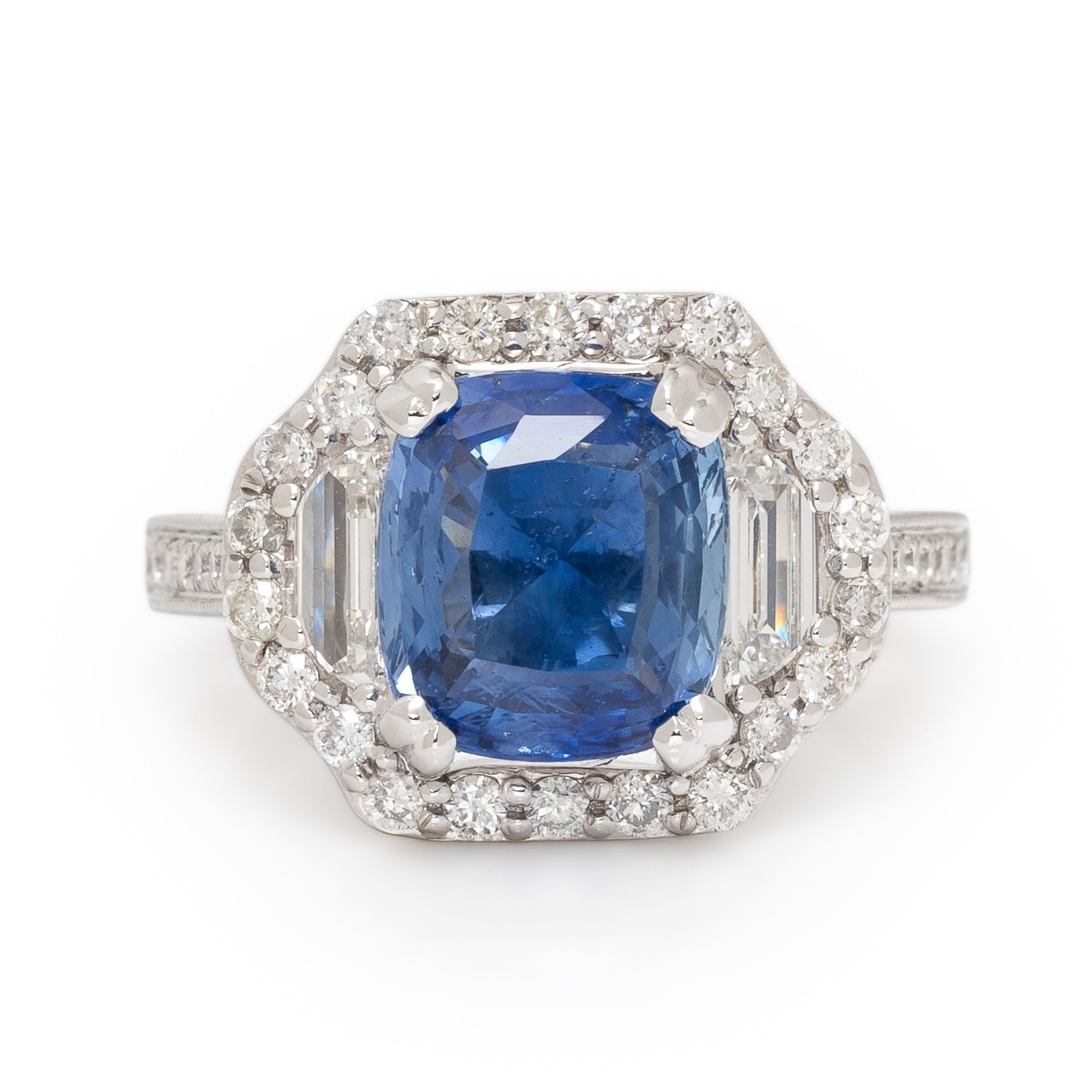 Ceylon Sapphire, Diamond, and White Gold Ring