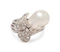 CULTURED BAROQUE PEARL AND DIAMOND RING