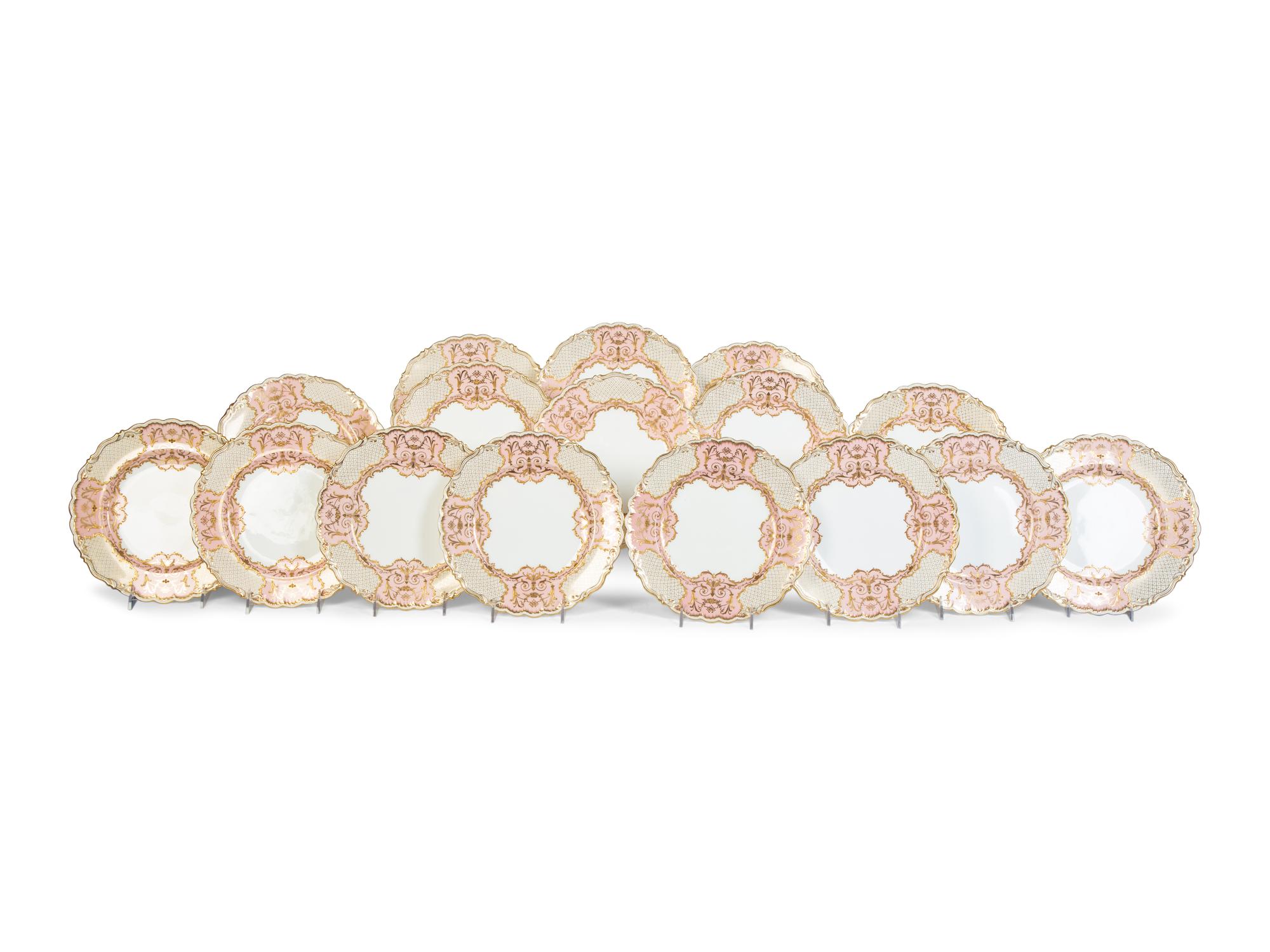Sixteen Gilman Collamore & Co. Coalport Porcelain Dinner Plates