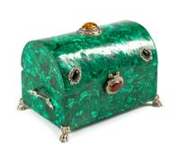 A Russian Jeweled Malachite Table Casket Width 13 1/4 inches.