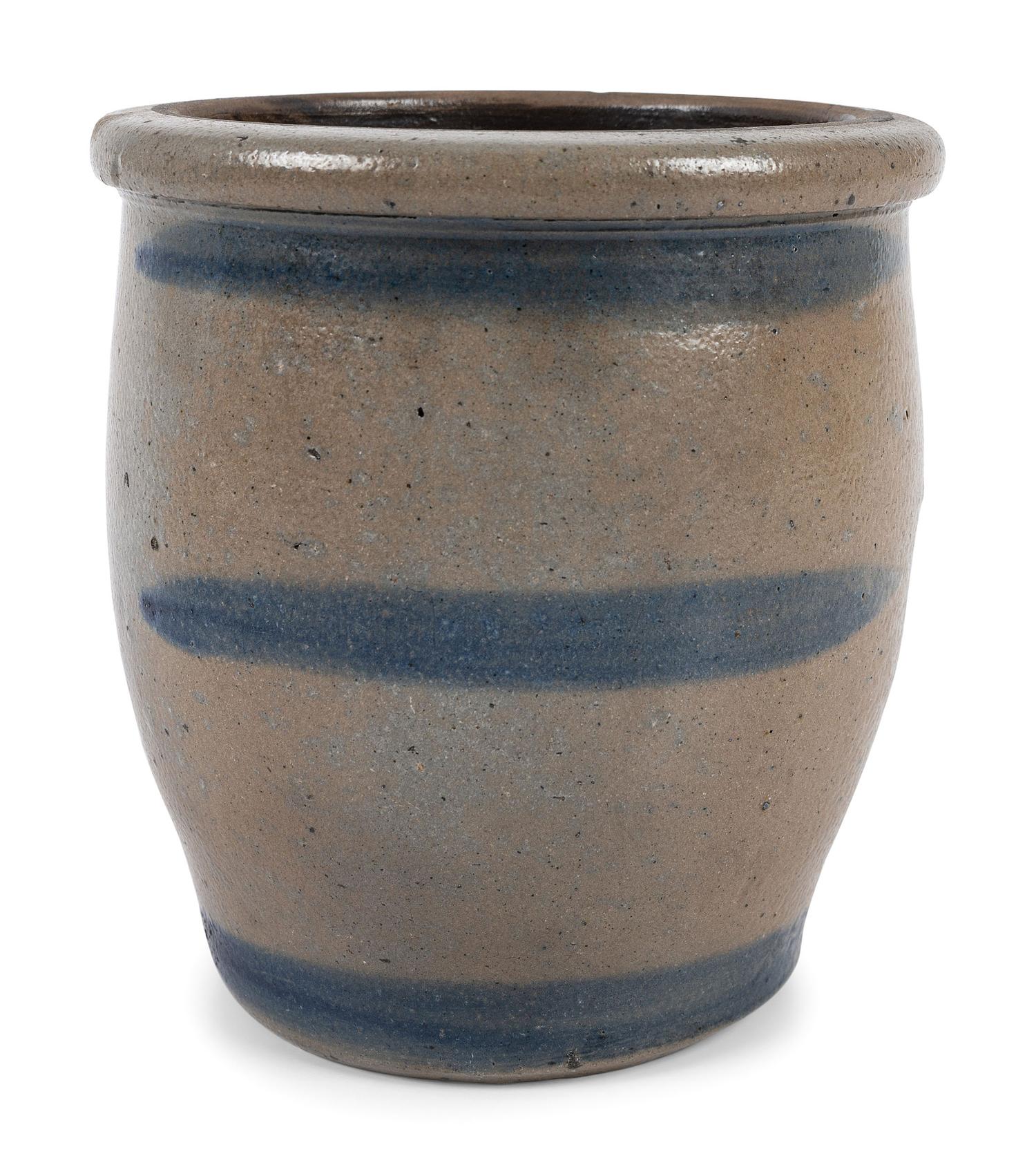 Three Western Pennsylvania Cobalt-Striped Stoneware Canning Jars