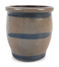 Three Western Pennsylvania Cobalt-Striped Stoneware Canning Jars