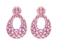 A Pair of 18 Karat Rose Gold, Pink Sapphire and Diamond Doorknocker Earclips, 13.90 dwts.