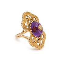 YELLOW GOLD, AMETHYST AND DIAMOND RING