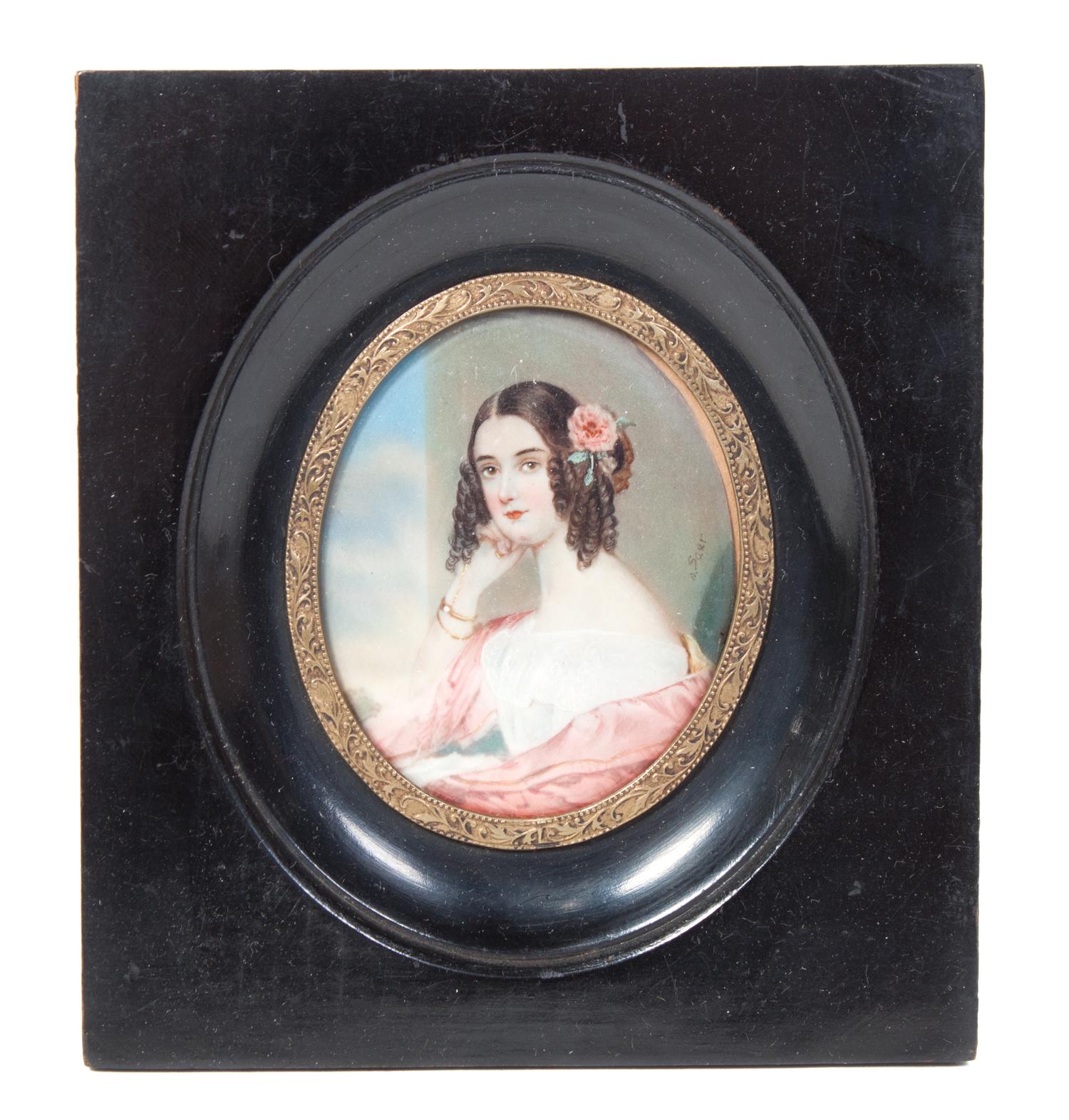 A Collection of Four Portrait Miniatures Height of largest frame 4 3/4 x width 4 inches.