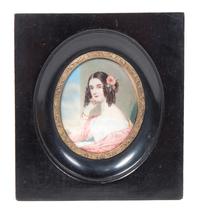 A Collection of Four Portrait Miniatures Height of largest frame 4 3/4 x width 4 inches.