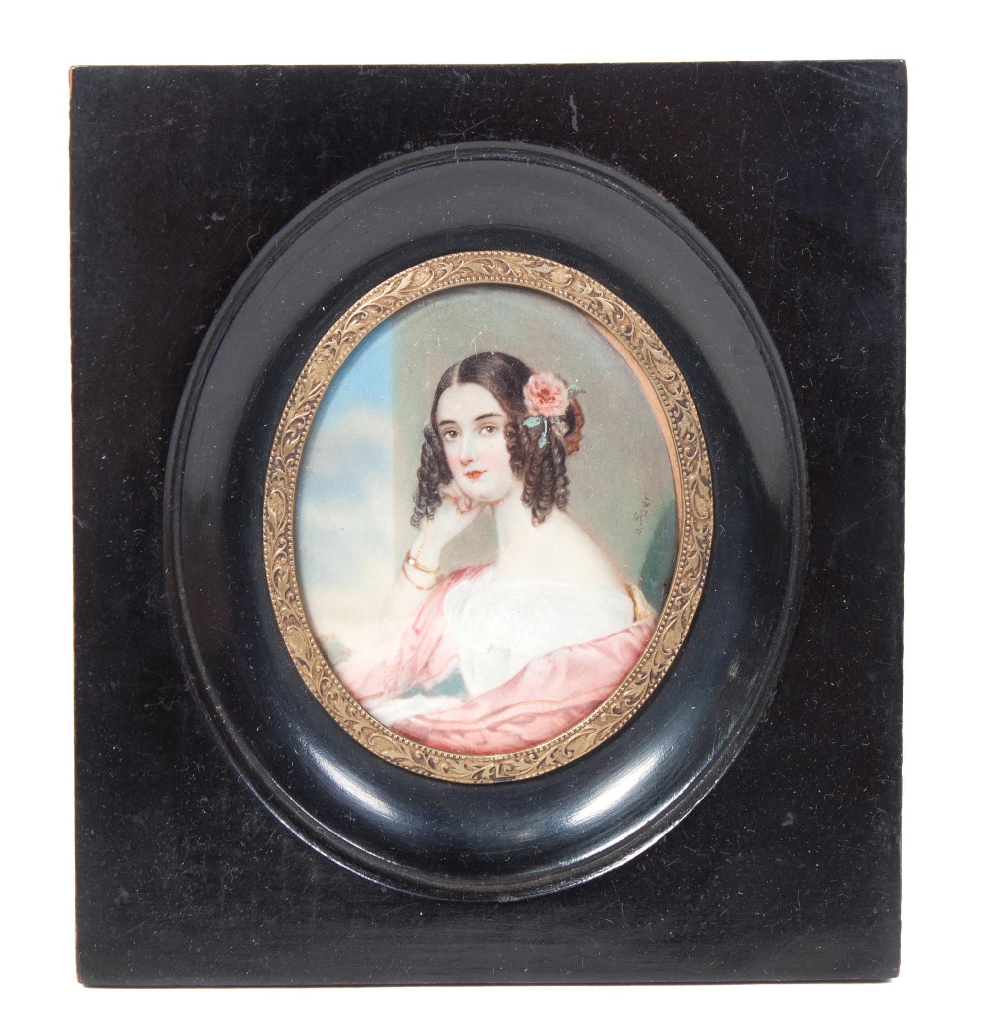 A Collection of Four Portrait Miniatures Height of largest frame 4 3/4 x width 4 inches.