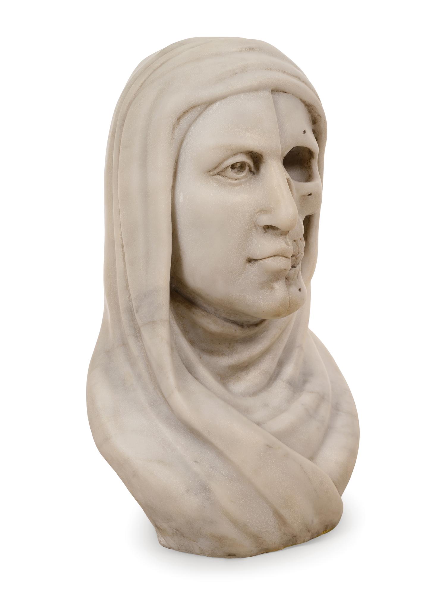 An Italian White Marble Vanitas Bust