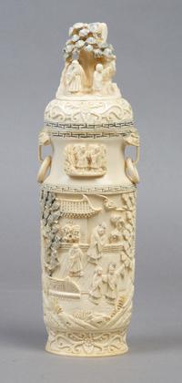 A Chinese Lidded Ivory Vase, Height 9 inches.