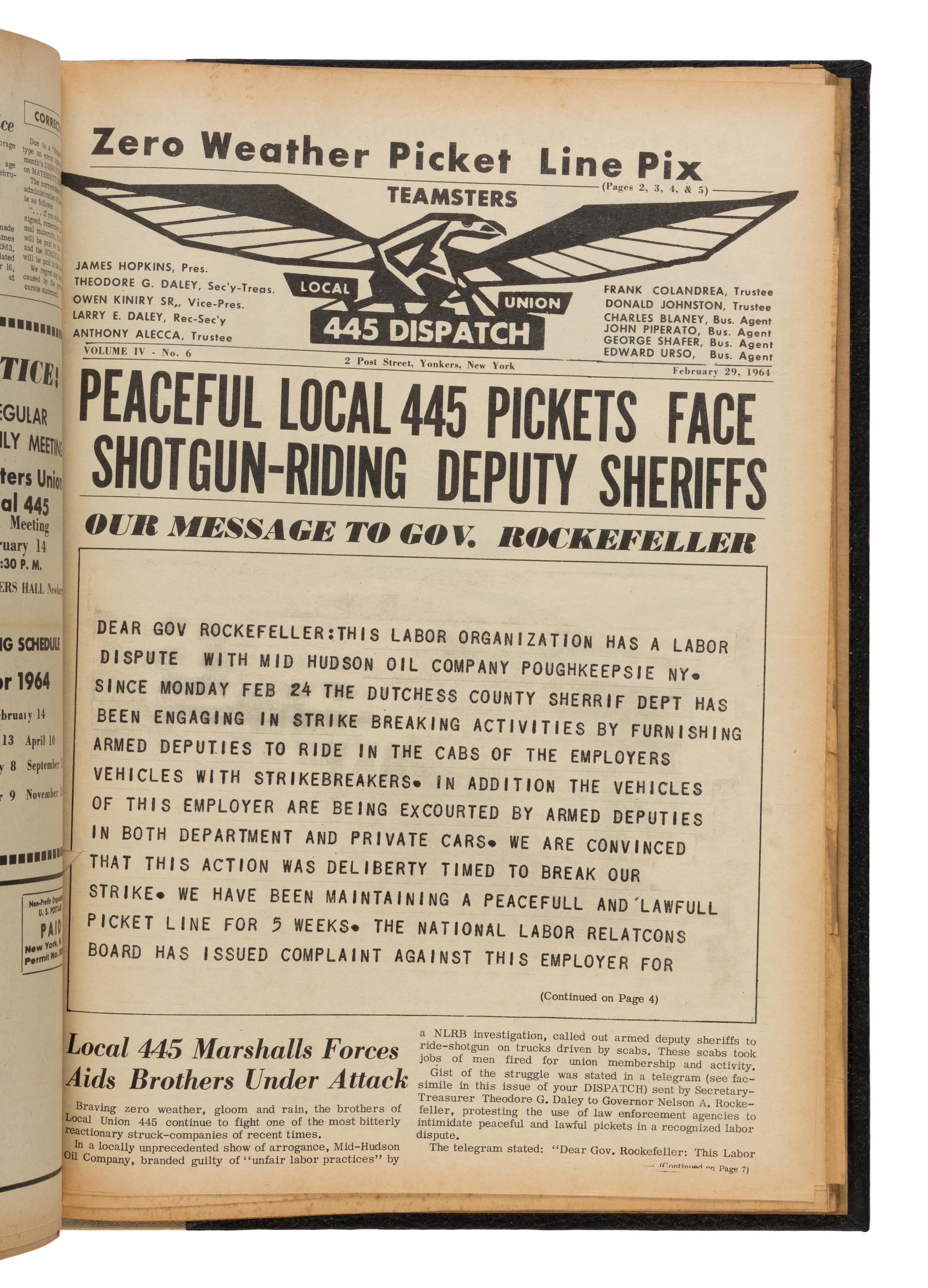 [Labor] Daley, Theodore G. (editor). Teamsters Local 445 Dispatch