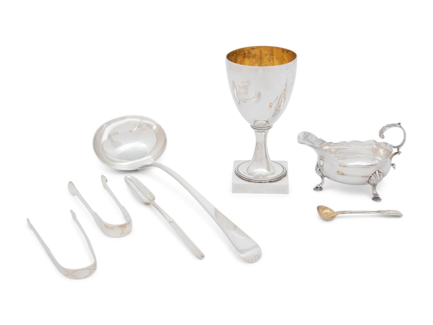 A Group of Seven English Silver Hollowware and Flatware Articles