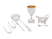 A Group of Seven English Silver Hollowware and Flatware Articles