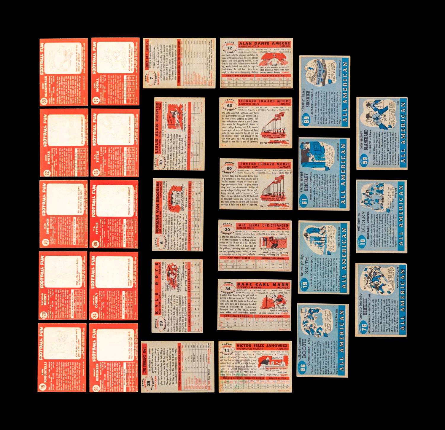 A Group of 28 1955, 1956 and 1958 Topps Football Cards (Including Two Lenny Moore Rookies, Sonny Jurgensen Rookie and Johnny Unitas),