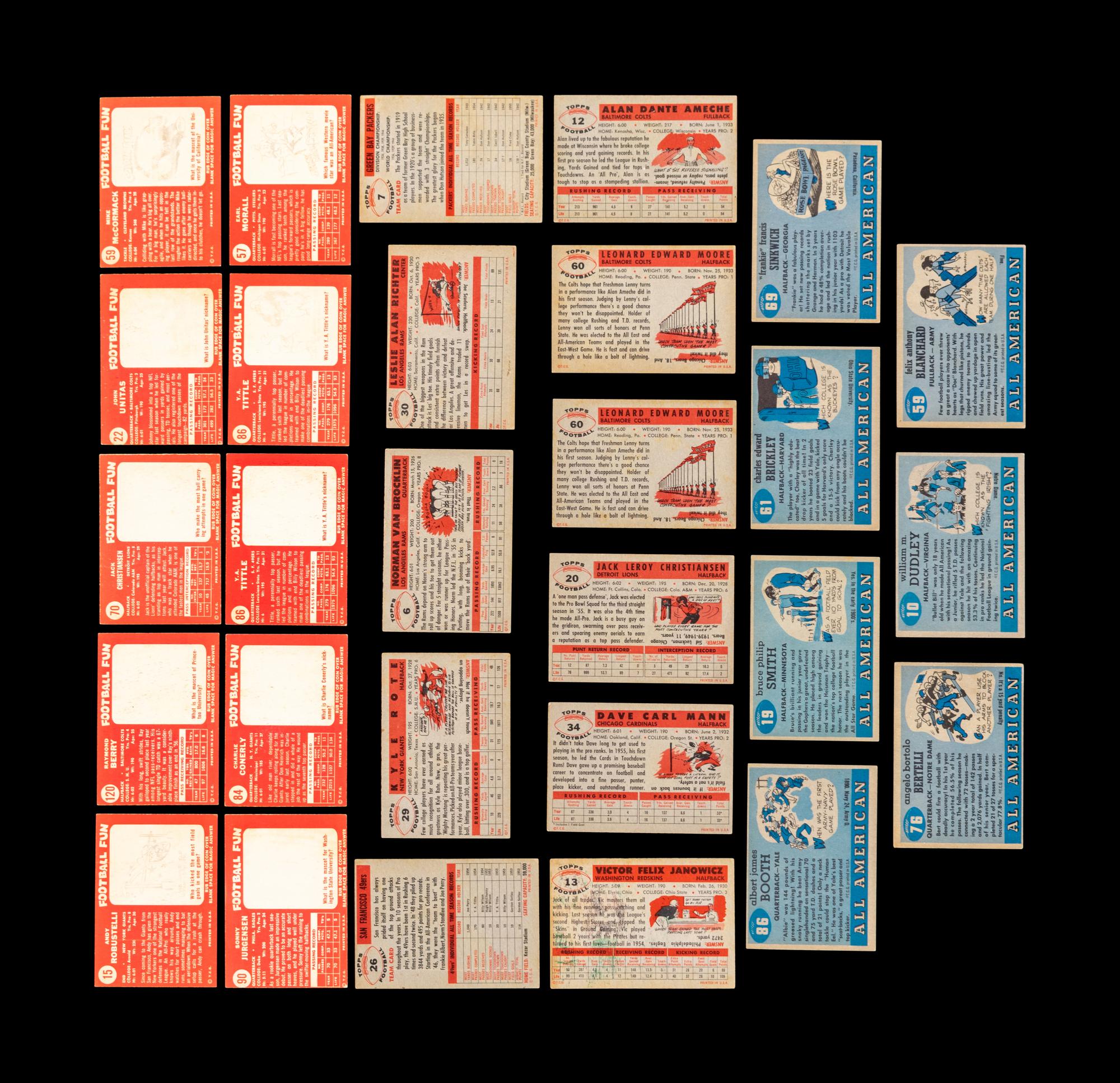 A Group of 28 1955, 1956 and 1958 Topps Football Cards (Including Two Lenny Moore Rookies, Sonny Jurgensen Rookie and Johnny Unitas),