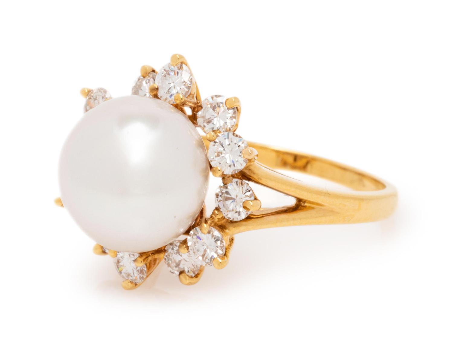 Cultured Pearl and Diamond Ring