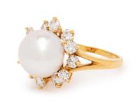 Cultured Pearl and Diamond Ring