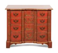 A Kittinger Old Dominion Red Japanned Chippendale Style Chest of Drawers