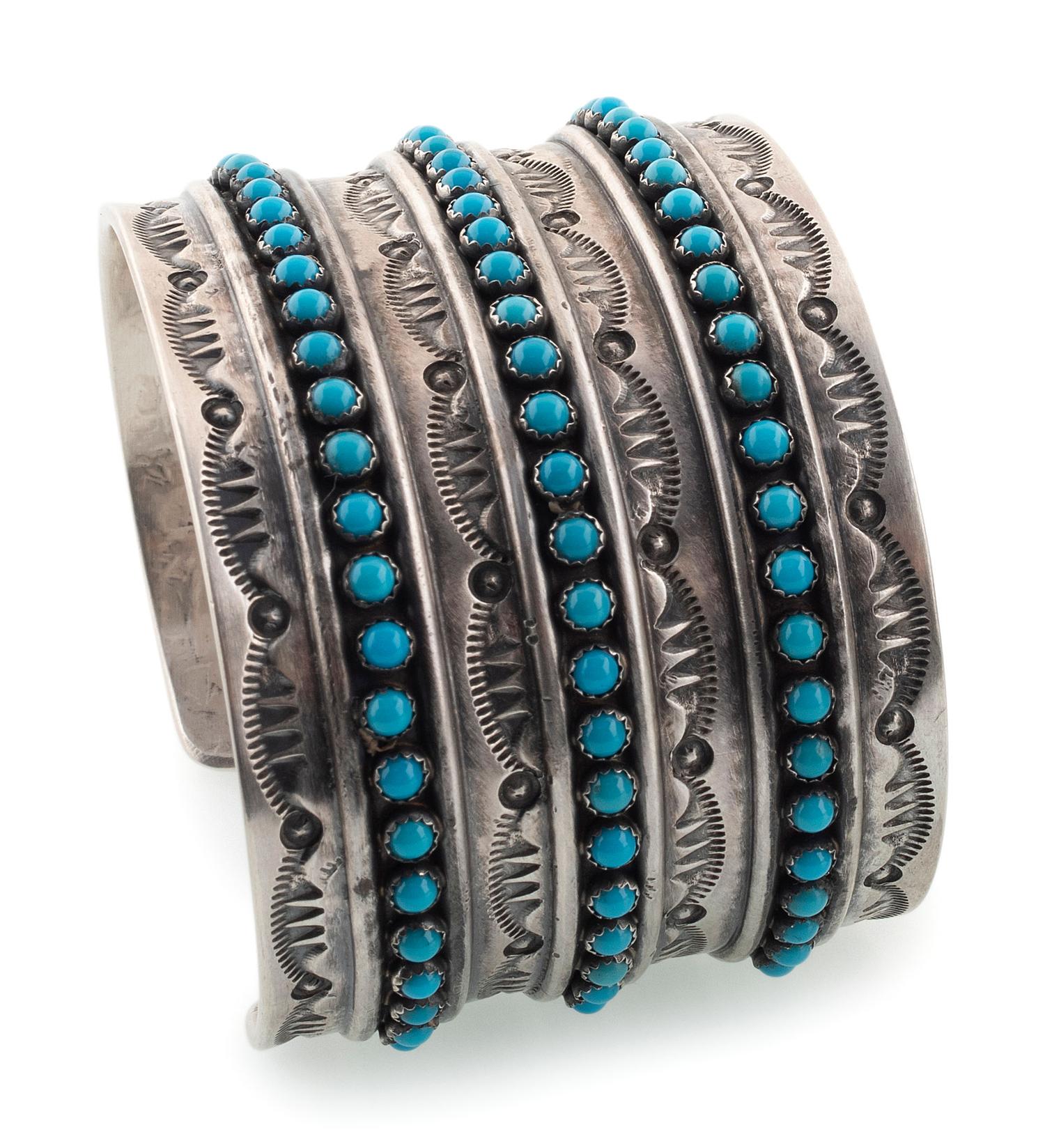 Sterling Silver and Petit Point Turquoise Cuff Bracelet