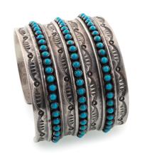 Sterling Silver and Petit Point Turquoise Cuff Bracelet