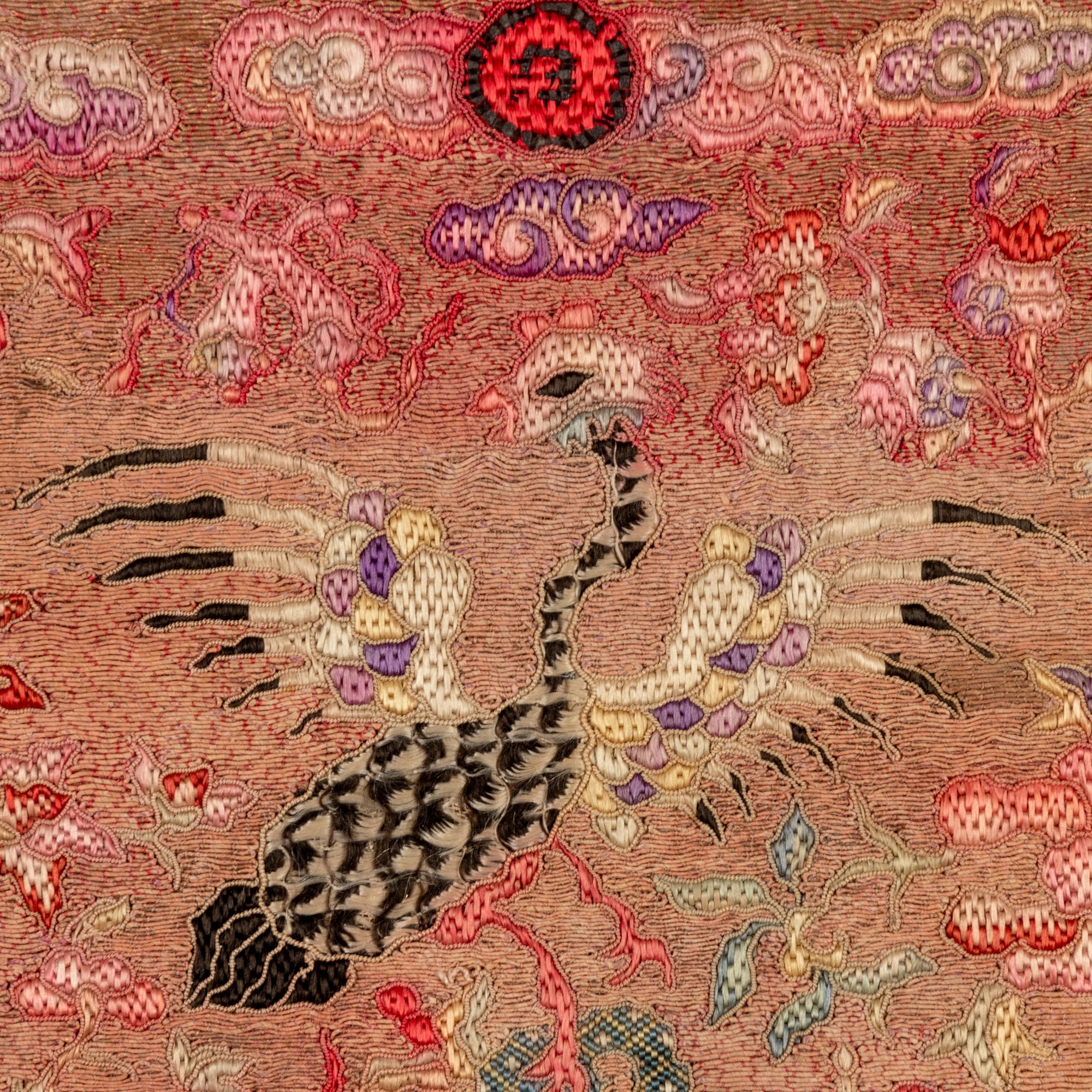 Three Chinese and One Vietnamese Embroidered Silk Rank Badges, 19th Century 清晚期 織綉補子四幅