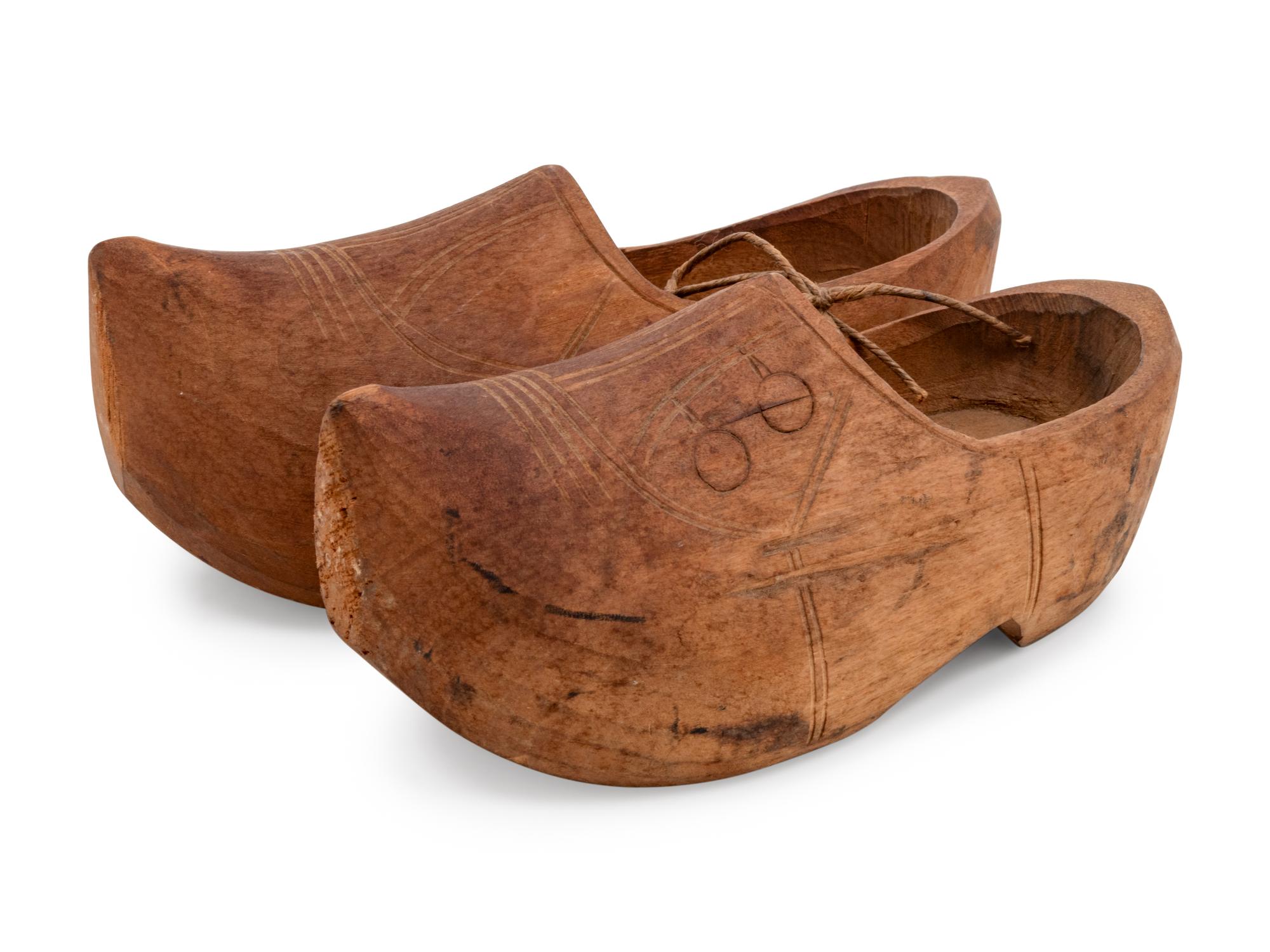 A Pair of Dutch Carved Wood Shoes