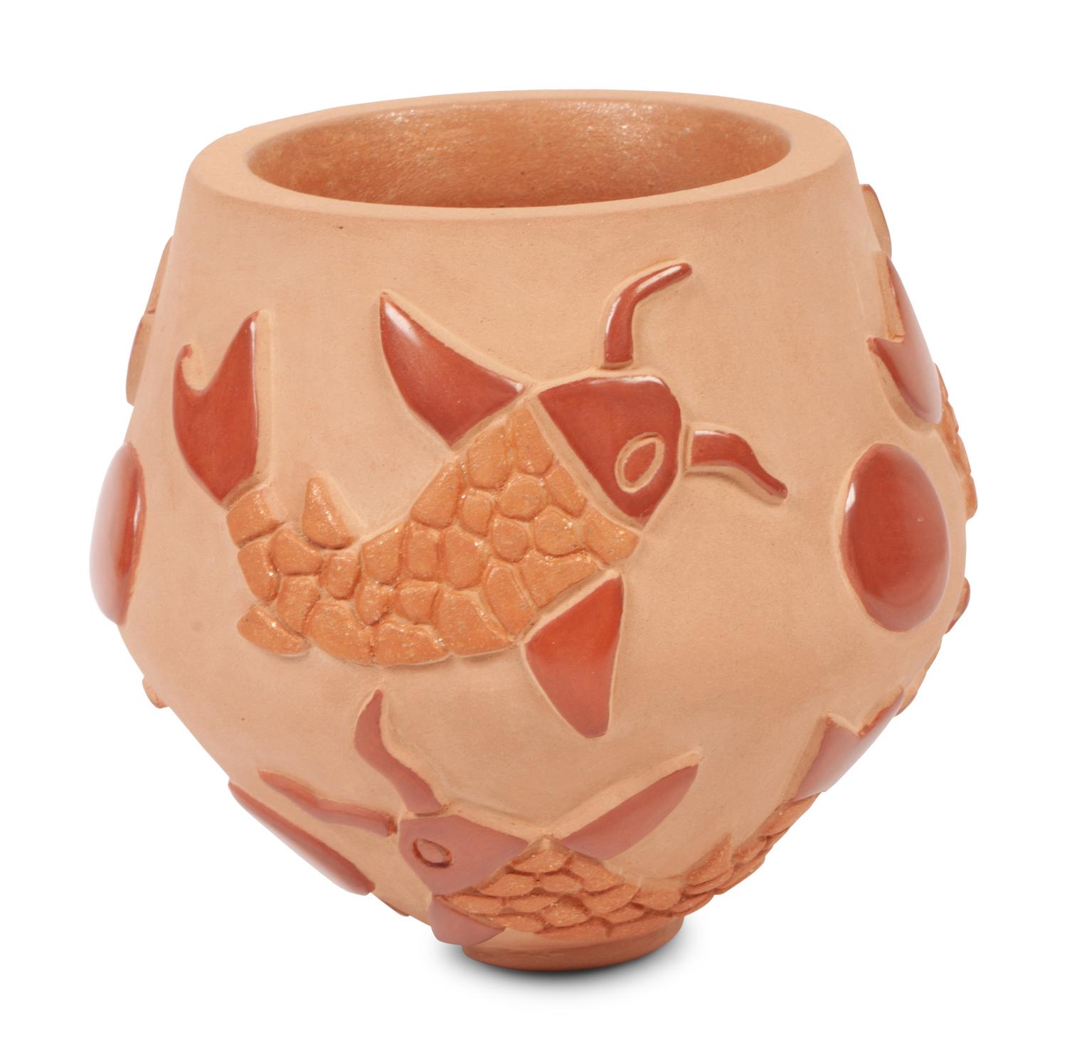Red and Micaceous Jar, with Koi