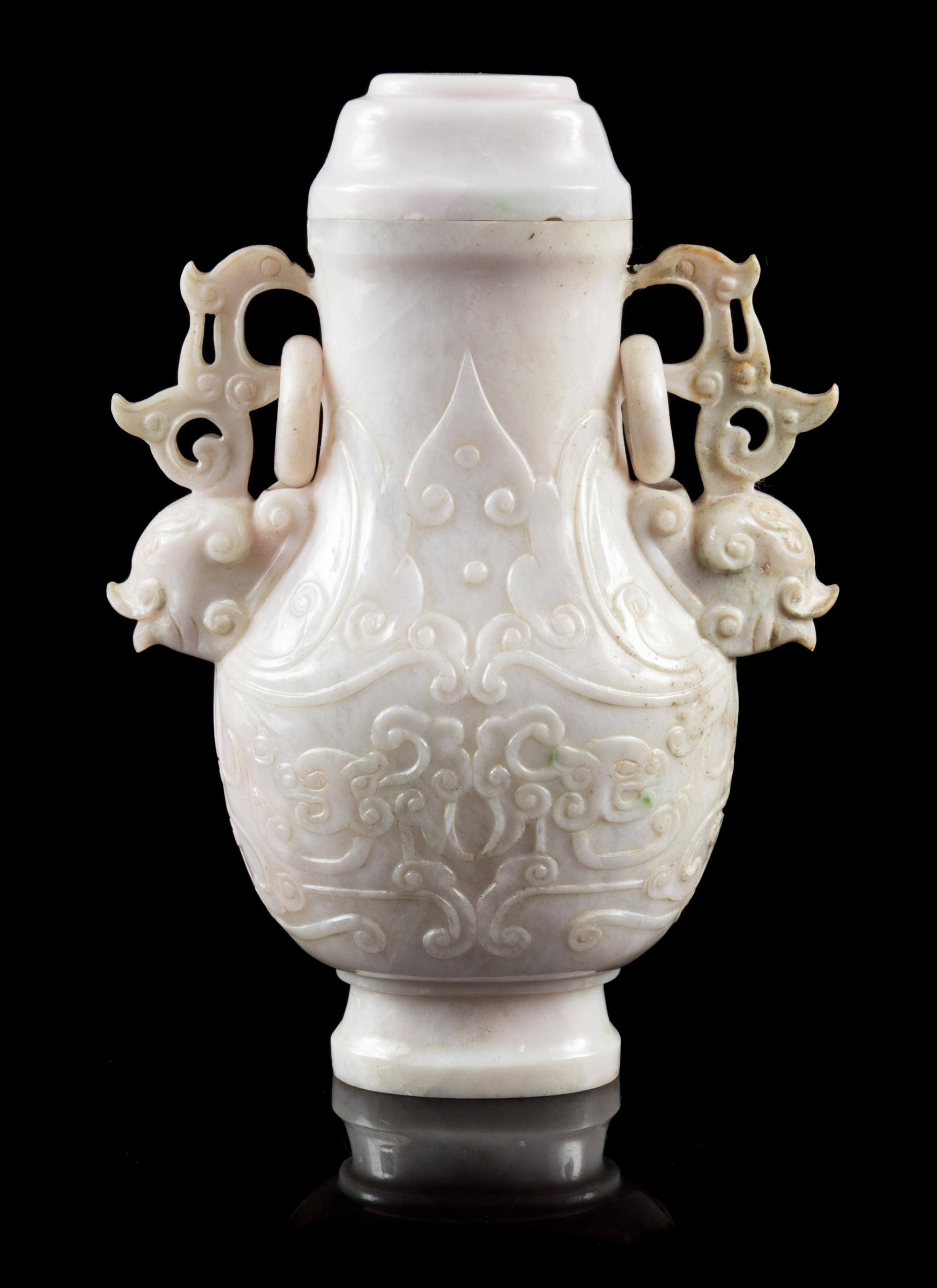 A Jadeite Covered Vase Height 6 1/4 inches. — 20TH CENTURY