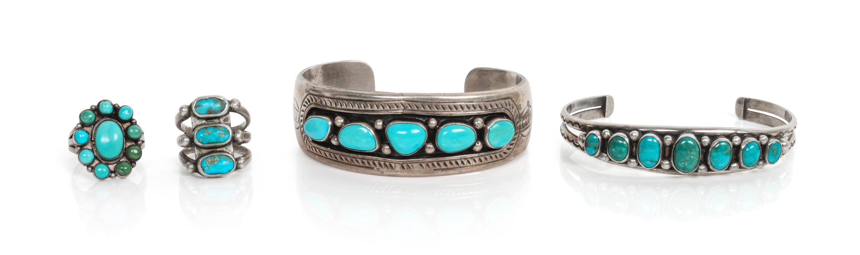 A Group of Southwestern Silver Items Length of first 5 3/8 x opening 1 x width 7/8 inches.