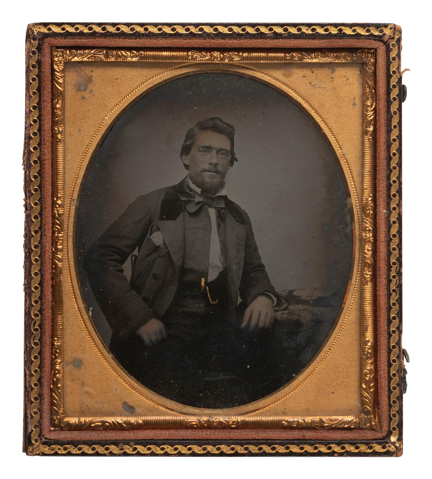 [CIVIL WAR]. Sixth plate ambrotype featuring a middle-aged Confederate soldier.