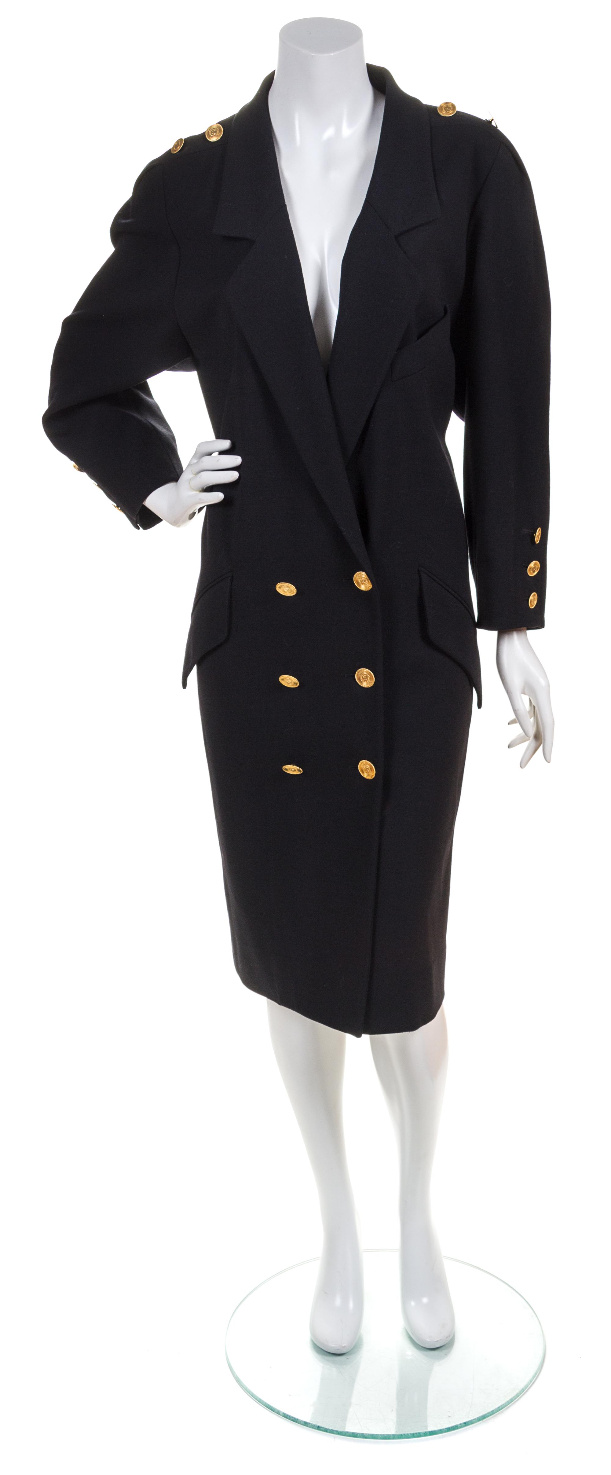 A Chanel Black Wool Double Breasted Coat, Size 34.