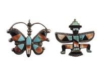 Zuni Mosaic Inlay Knifewing and Butterfly Pins / Brooches