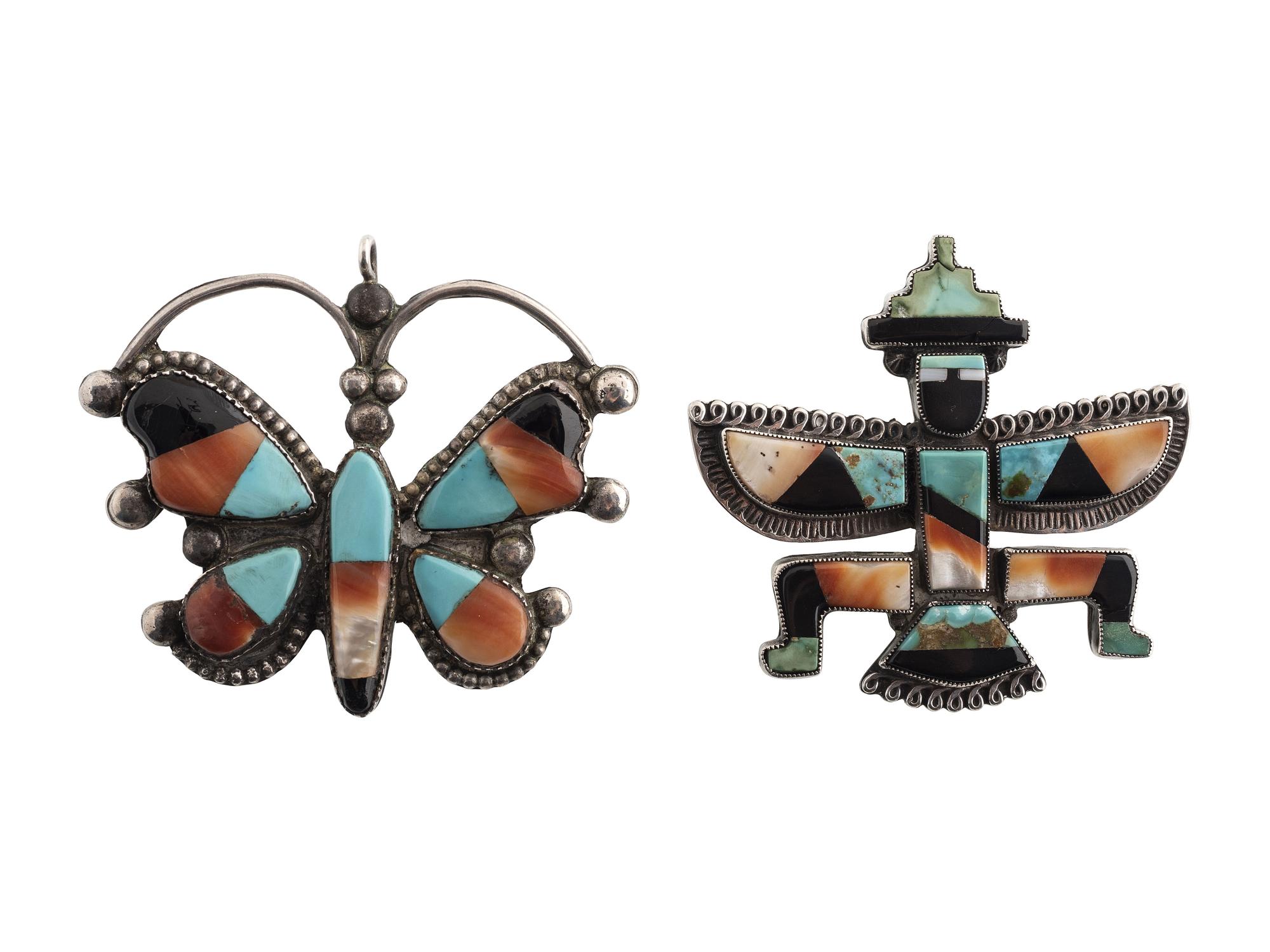 Zuni Mosaic Inlay Knifewing and Butterfly Pins / Brooches