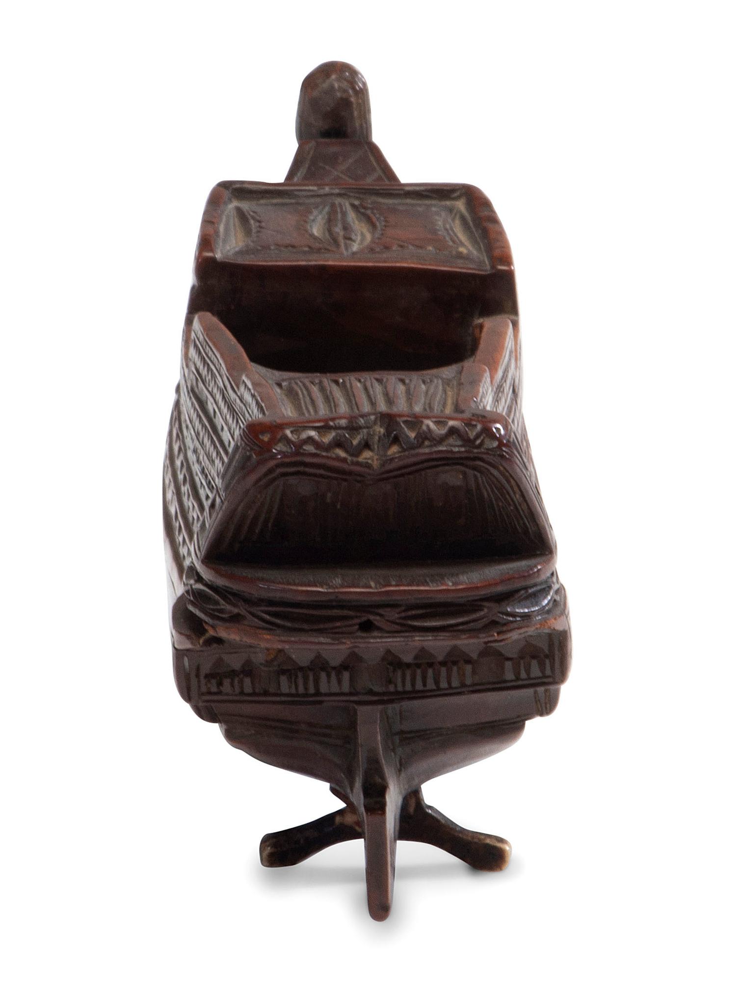 A French Prisoner of War Carved Boxwood Ship-Form Snuff Box
