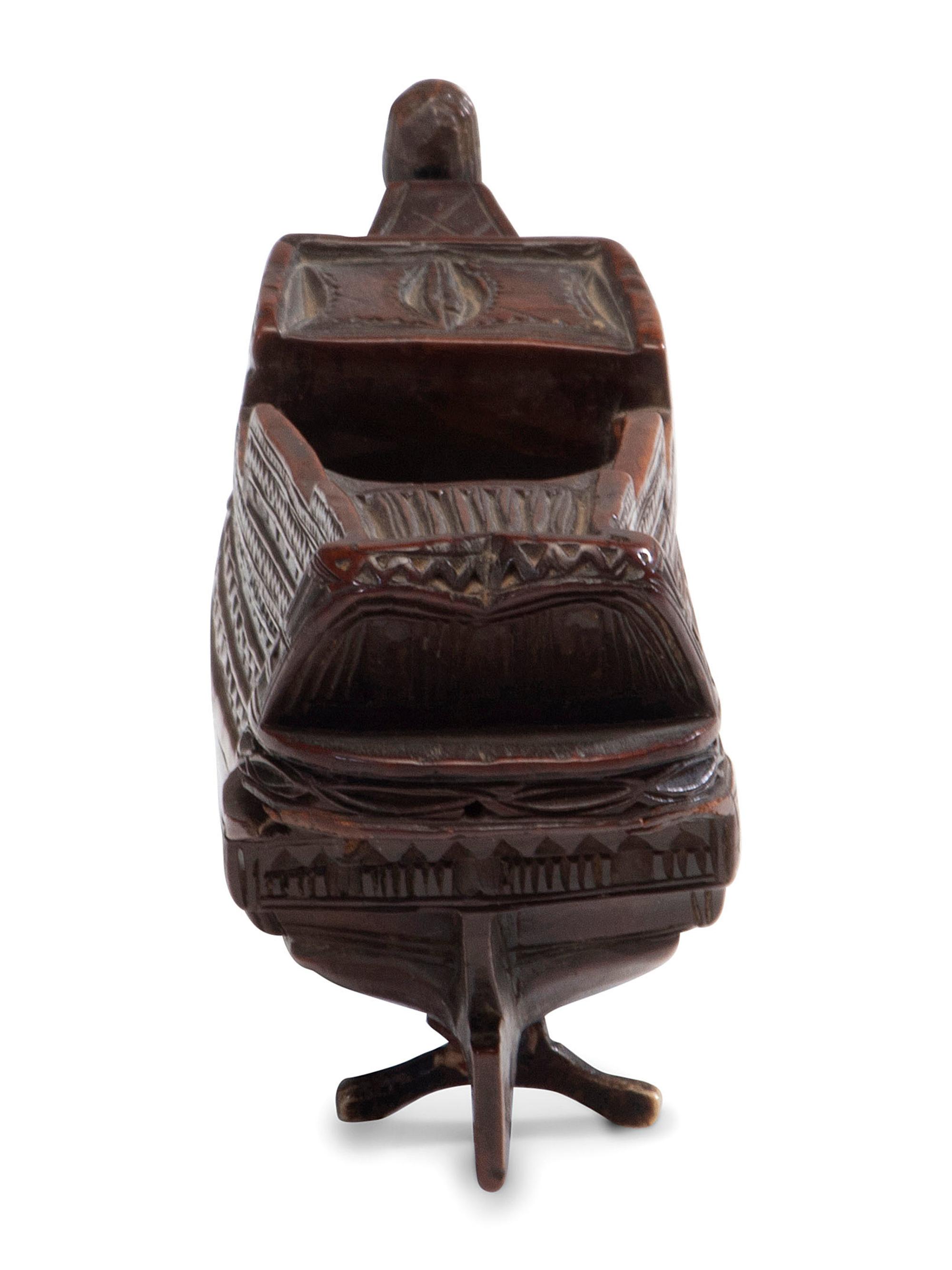 A French Prisoner of War Carved Boxwood Ship-Form Snuff Box